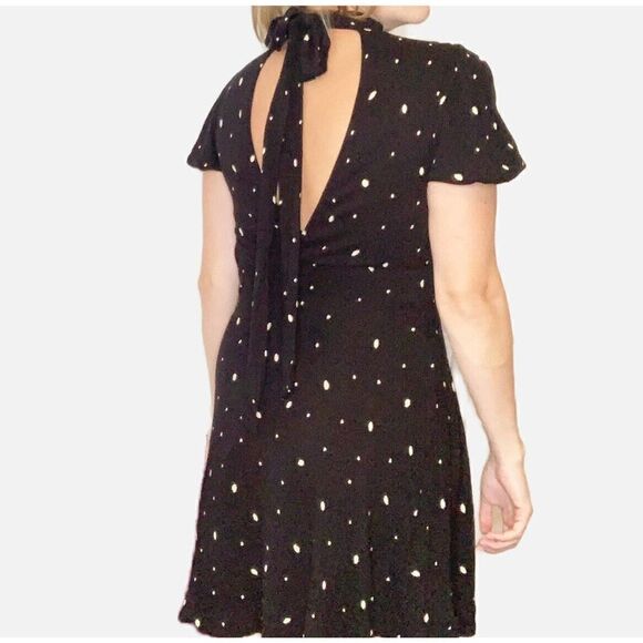 Free People Abbie Printed Polka Dot Mini Dress Mock Neck with Tie Women’s Size 0 - Picture 5 of 12